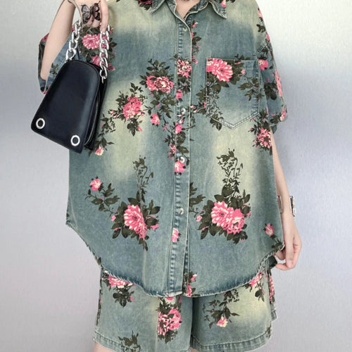 Load image into Gallery viewer, Blue Denim Shirt Wide Leg Shorts Two Piece Suit New Lapel Short Sleeve Women Fashion Tide Spring Summer 2025 1DH6138

