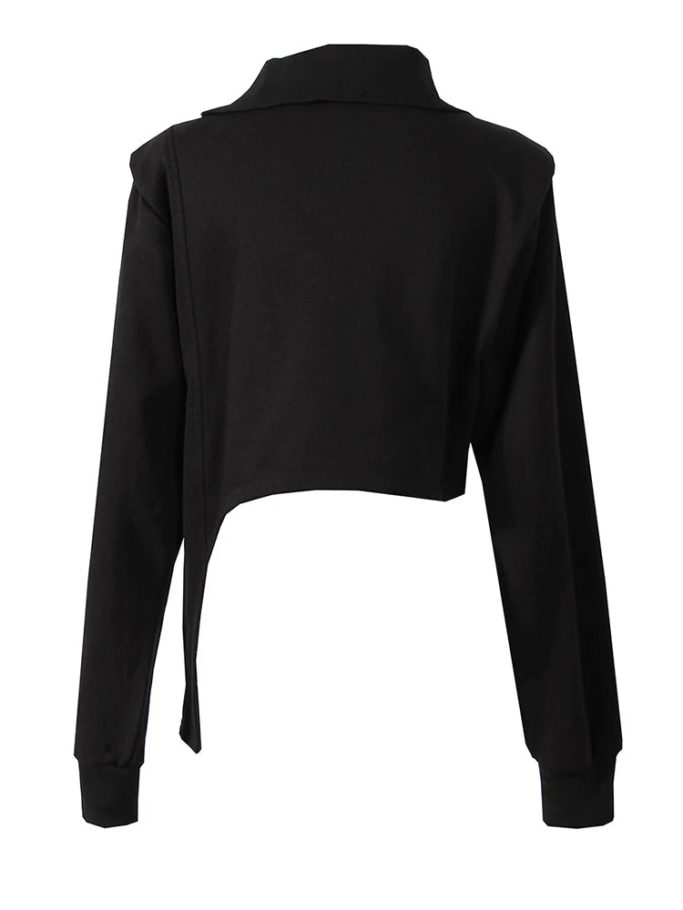 Loose Fit Black Zipper Irregular Sweatshirt New Turtleneck Long Sleeve Women Big Size Fashion Spring Autumn 2025 1DE3327