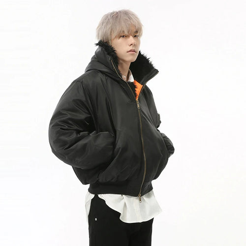 Load image into Gallery viewer, Korean Style Men&#39;s Cotton Coats Fur Collar Hooded Casual Menswear Solid Color Zipper Patchwork Male Padded Jackets 9C9223
