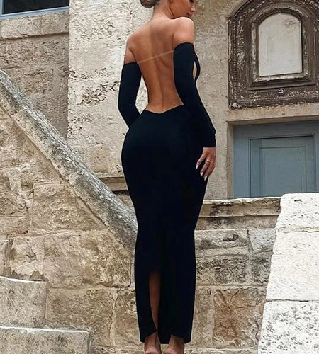 Elegant Strapless Long Sleeve Backless Transparent Slip Slit Sexy Maxi Dress Autumn Women Y2K Outfit Birthday Party