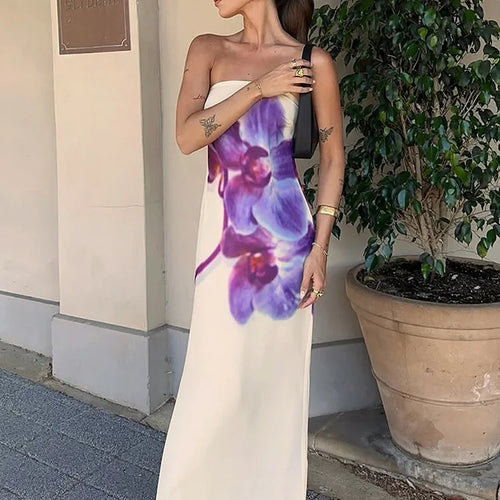 Load image into Gallery viewer, Floral Print Strapless Sexy Maxi Dress For Women Gown Off-shoulder Backless Sleeveless Elegant Long Dress Fashion

