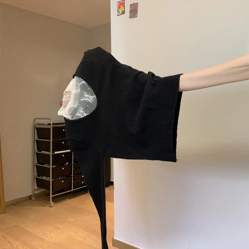 Load image into Gallery viewer, Autumn Winter New Solid Patchwork Lace Long Sleeved Knit Sweater Vintage Elegant Festival Half High Neck Pullover Slim Top Women
