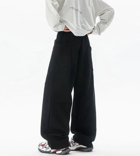 Summer Men's Sweatpants Straight Wide Leg Elastic Waist Style Fashion Solid Color Trousers Men Bottoms Pockets 9W1398