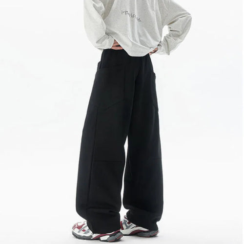 Load image into Gallery viewer, Summer Men's Sweatpants Straight Wide Leg Elastic Waist Style Fashion Solid Color Trousers Men Bottoms Pockets 9W1398
