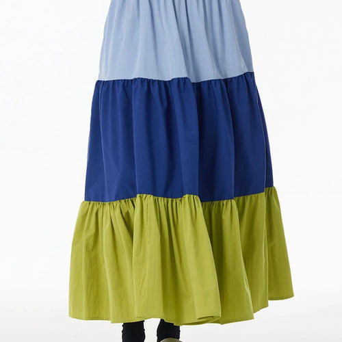 Load image into Gallery viewer, High Elastic Waist Green Color-block Pocket A-line Cake Half-body Skirt Women Fashion Tide New Spring Autumn 2025 1DJ0956
