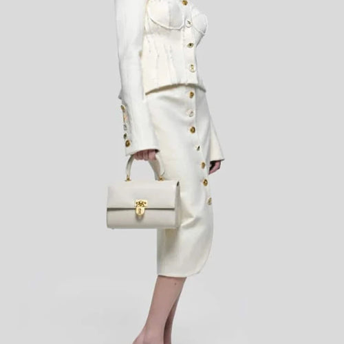 Load image into Gallery viewer, Solid Spliced Single Breasted Two Piece Sets for Women Round Neck Long Sleeves Top High Waist Split Skirt Set Female
