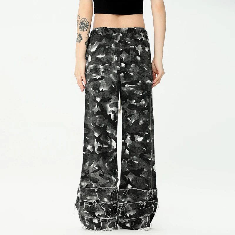 Men's Casual Pants Washed Stylish Micro Flared Elastic Waist Trendy Straight Leg New American Style Male Trousers 9W1960