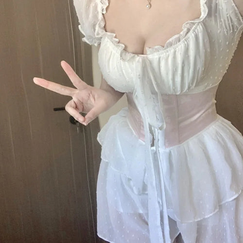 Load image into Gallery viewer, Fairy Princess Mesh White Dress Y2k Soft Girls Sweet Elegant Wrap Mini Short Dresses Fashion Summer Sundress
