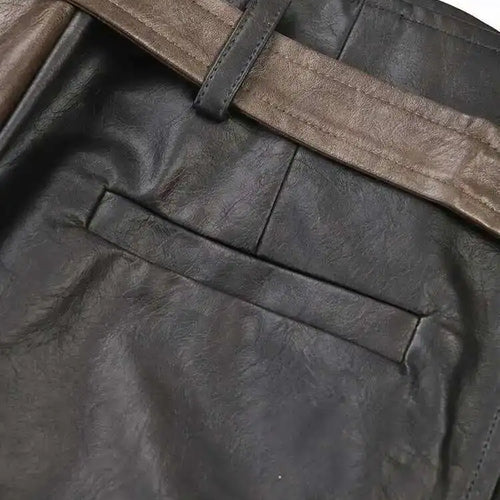 Load image into Gallery viewer, High Waist Belted Brown  Irregular Pu Leather String Half-body Skirt Women Fashion Tide New Spring Autumn 2025 1DE422916
