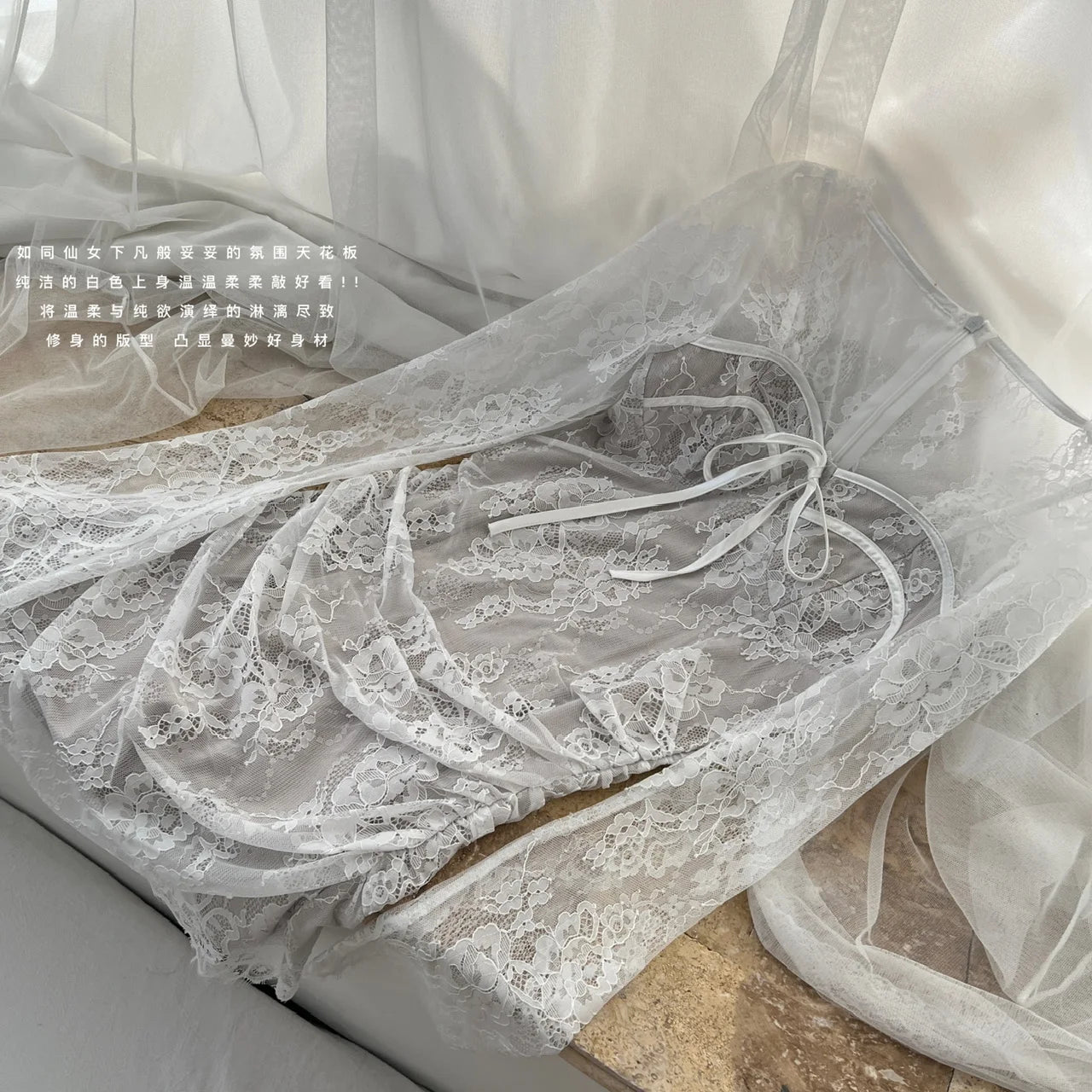 French Vintage Women's White Lace Long Sleeved Elegant Pleated Short Dress Autumn Winter Square Neck Bow Wrap Hip Mini Dress New