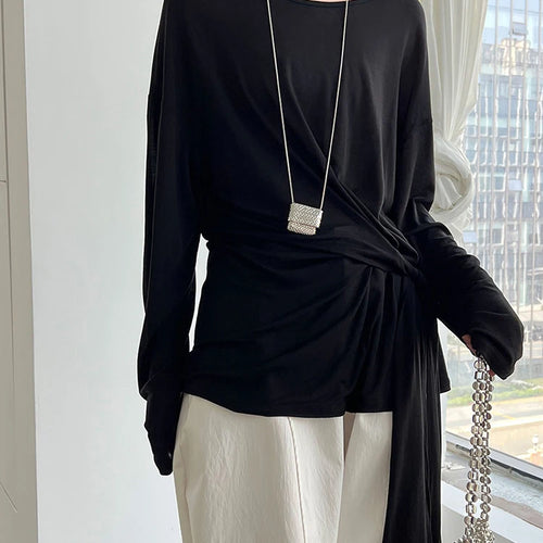 Load image into Gallery viewer, Women White Thin Bandge Perspective Big Size T-shirt New Round Neck Long Sleeve Fashion Tide Spring Autumn 2025 1DJ1303
