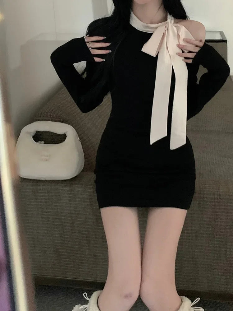 Sexy Off Shoulder Bodycon Black Mini Dress Women Vintage Elegant Party Short Dresses Female Korean Fashion Spring
