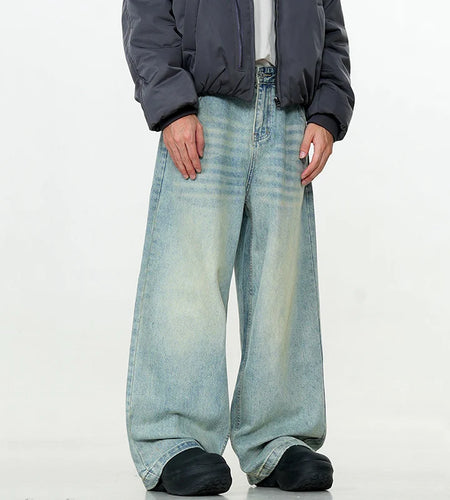 Men's Jeans New American Solid Color Style Cleanfit Loose Straight Wide Leg  Male Denim Pants Trendy Spring 2025 9W1374