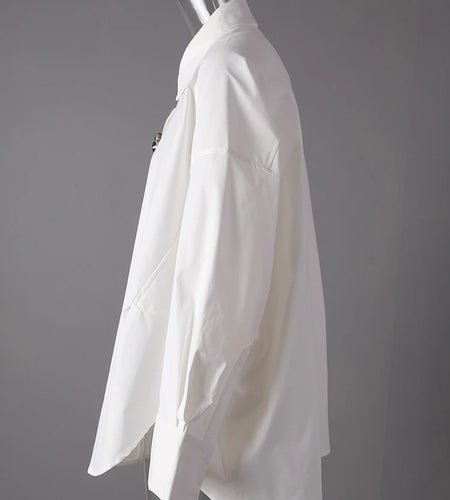 Women White Flower Button Big Size Casual Blouse New Lapel Long Sleeve Shirt Fashion Tide Spring Autumn 2025 1DJ0816