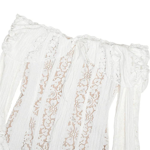 Load image into Gallery viewer, Off-shoulder Lace Sexy Mini Dress For Women White Strapless Long Sleeve Backless Bodycon Club Party Sexy Dress Elegant
