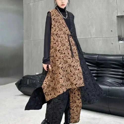 Load image into Gallery viewer, Coffee Big Size Vest Wide Leg Pants Two Piece Suit New V-Neck Sleeveless Women Fashion Tide Spring Autumn 2025 1DH4580
