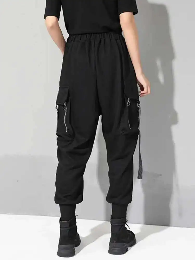 High Elastic Waist Black Pockets Zipper Harem Pants New Loose Fit Trousers Women Fashion Tide Spring Autumn 2025 1DF4688