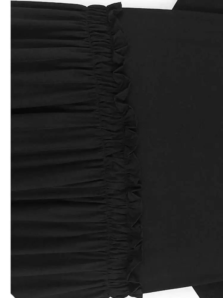 Women Black Pleated Drawstring Big Size Midi Dress New Round Neck Short Sleeve Fashion Tide Spring Summer 2025  1DH6181