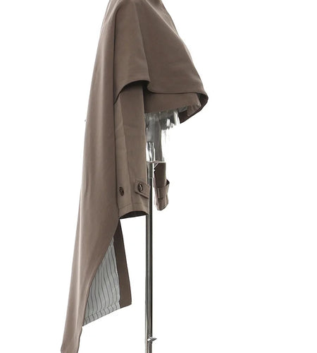 Brown Irregular Big Size Cloak Jacket New Stand Collar Long Sleeve Women Coat Fashion Tide Spring Autumn 2025 1DH7702