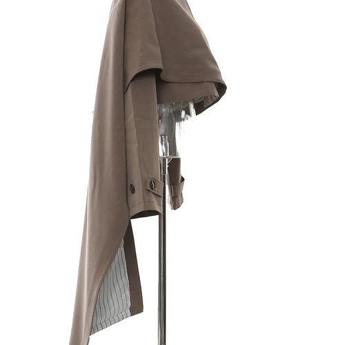 Load image into Gallery viewer, Brown Irregular Big Size Cloak Jacket New Stand Collar Long Sleeve Women Coat Fashion Tide Spring Autumn 2025 1DH7702
