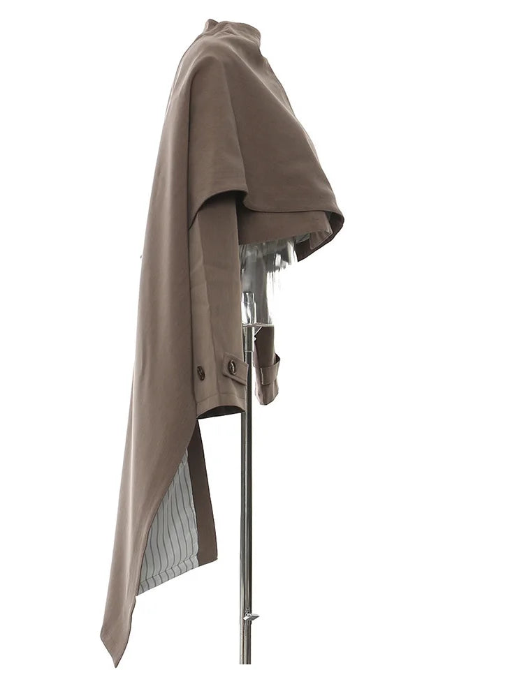 Brown Irregular Big Size Cloak Jacket New Stand Collar Long Sleeve Women Coat Fashion Tide Spring Autumn 2025 1DH7702