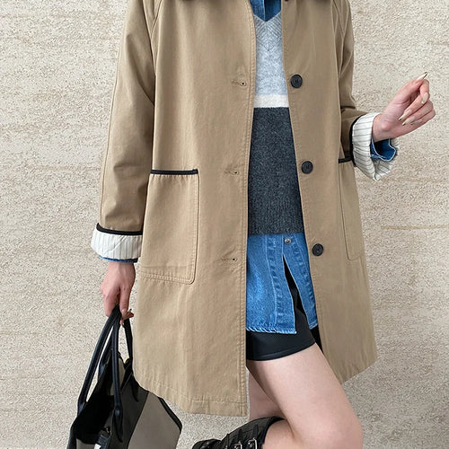 Load image into Gallery viewer, Women Khaki Color-block Big Size Casual Trench New Lapel Long Sleeve Windbreaker Fashion Tide Spring Autumn 2025 1DH7514
