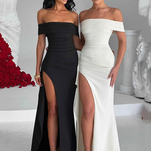 Load image into Gallery viewer, Elegant Off-shoulder High Split Maxi Dress Women Fashion Strapless Sleeveless Backless Bodycon Club Party Sexy Dress
