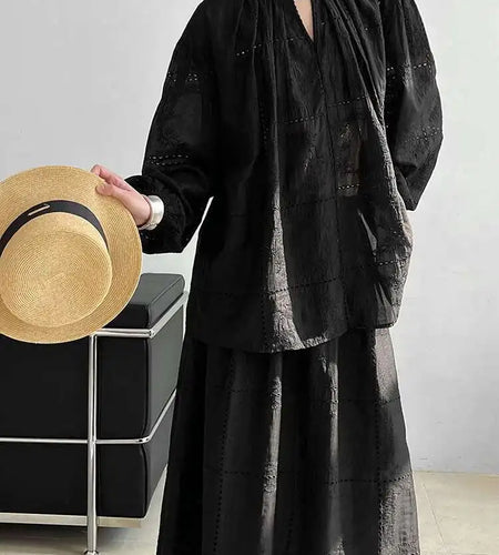 Lace Big Size Shirt Half-body Skirt Two Pieces Suit New Round Neck Long Sleeve Women Fashion Spring Autumn 2025 1DJ0062