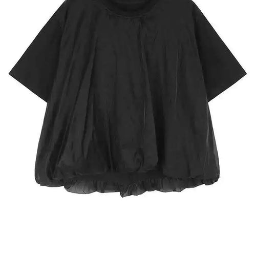 Load image into Gallery viewer, Women Apricot Double Layers Mesh Big Size Casual T-shirt New Round Neck Short Sleeve Fashion Spring Summer 2025 1DH6306
