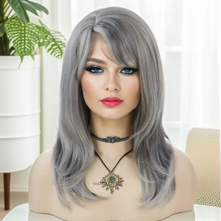 Synthetic Grey Hair Wig for Women Older Ladies Natural Wigs Daily Cosplay Carnival Party Soft Fluffy Heat Resistant Mommy Wig