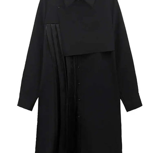 Load image into Gallery viewer, Women Black Velvet Big Size Pleated Mini Shirt Dress New Lapel Long Sleeve Fashion Tide Spring Autumn 2025 1DH5157
