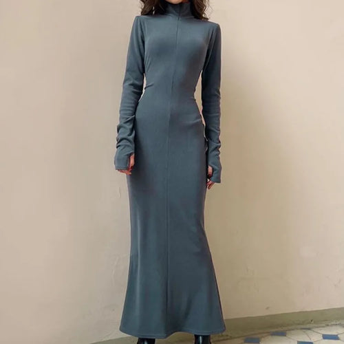 Load image into Gallery viewer, Elegant Turtleneck Long Sleeve Bodycon Long Dress For Women Autumn Winter New Ribbed Zipper Long Dress Fashion Clothes
