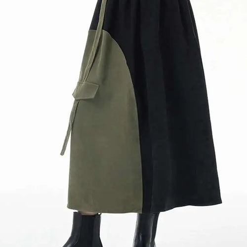 Load image into Gallery viewer, High Elastic Waist Color-block Asymmetric Green A-line Half-body Skirt Women Fashion Tide New Spring Autumn 2025 1DH3872
