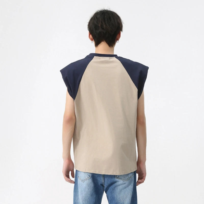 Men's Tank Top 2024 New Korean Style Patchwork Contrast Color Round Neck Sleeveless Vest Loose Trendy Male Pullover 9C5838