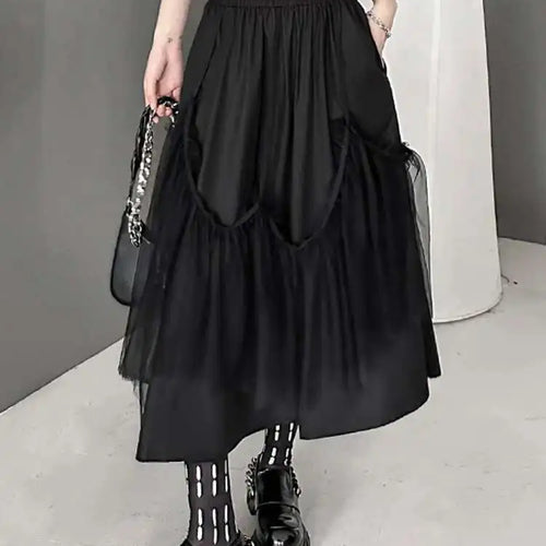 Load image into Gallery viewer, High Elastic Waist Black Mesh String Irregular A-line Half-body Skirt Women Fashion Tide New Spring Autumn 2025 1DH9575

