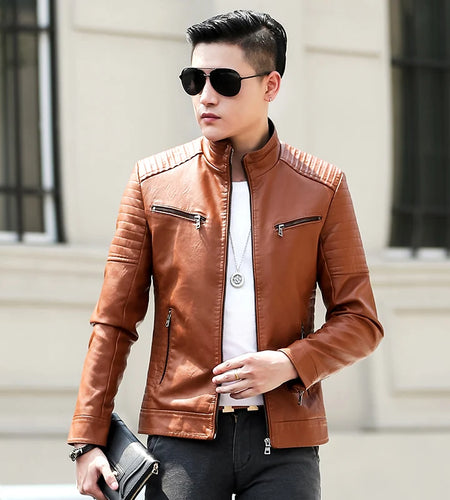 Brand Men's Leather Jacket Coat Men Casual Biker Zipper Jackets Male New Brand Slim Fit Motorcycle Leather Jackets Men