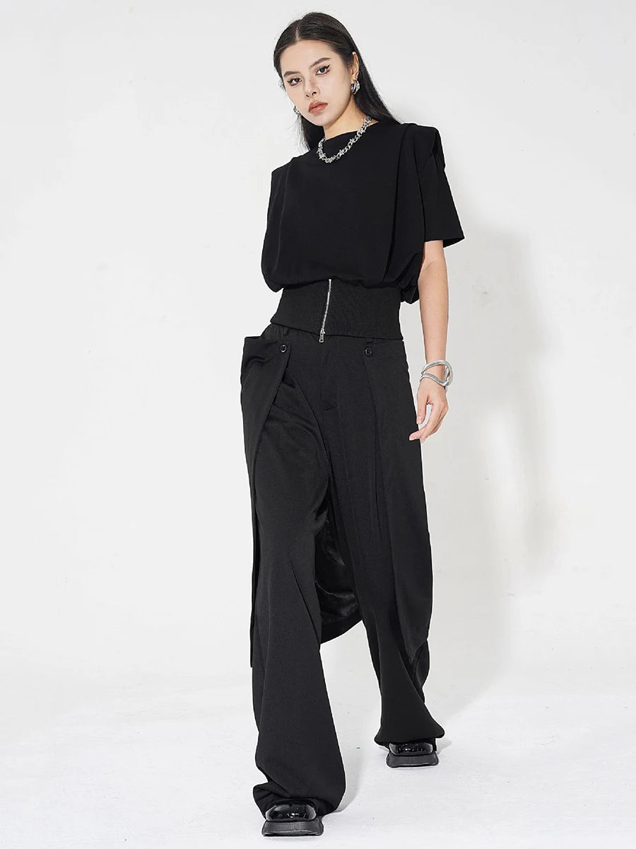 High Elastic Waist Black Button Pocket Long Wide Leg Pants New Trousers Women Fashion Tide Spring Autumn 2025 1DH4927