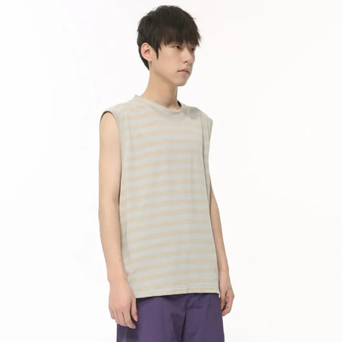 Load image into Gallery viewer, American Style Men&#39;s Tank Tops Loose Striped O-neck Sleeveless Male Casual Clothing Contrast Color Top Chic 9C6377
