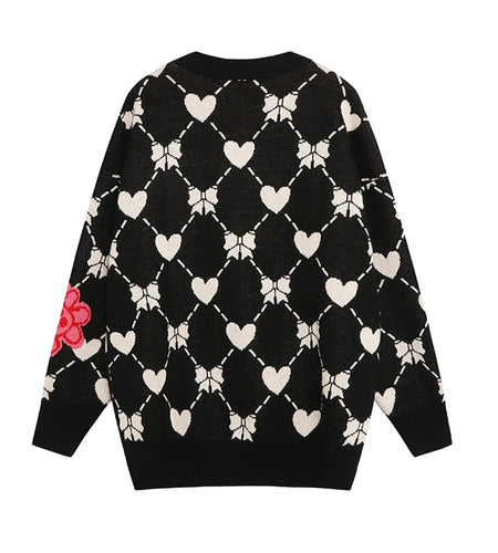 Winter Knitted Cardigan Sweater Coat Thickened Cute Bow Jacquard V-neck Cardigan Women's Jacket C-169