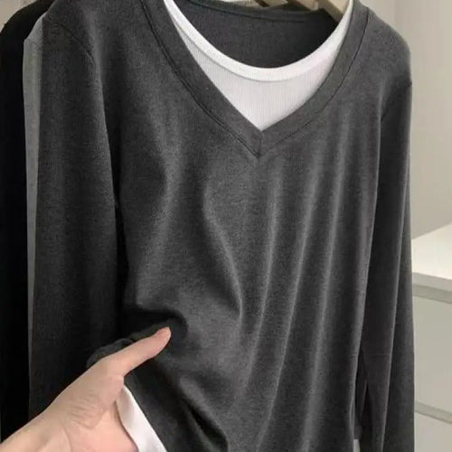 Load image into Gallery viewer, Korean Fashion Women's Patchwork Round Neck Versatile Cotton T Shirt Autumn Long Sleeves Vacation Pullovers Tops Casual Simple
