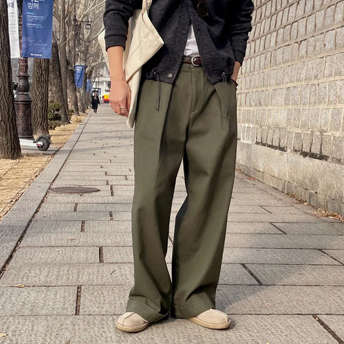 Load image into Gallery viewer, Korean Style Loose Men&#39;s Casual Pants Straight Wide Leg Solid Color Male Trousers Zippers Stylish Summer 9C6234
