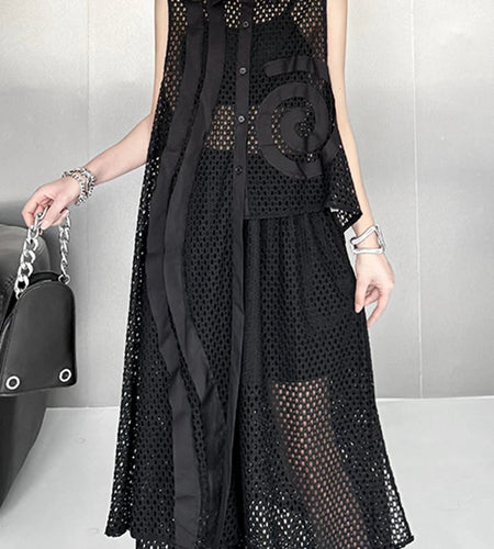 Big Size Black Grid Vest Wide Leg Pants Two Piece Suit New Lapel Sleeveless Women Fashion Tide Spring Autumn 2025 1DJ1417