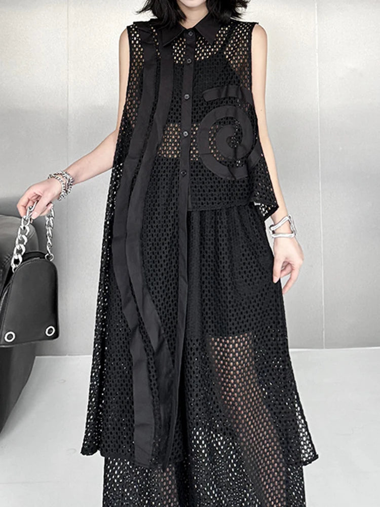 Big Size Black Grid Vest Wide Leg Pants Two Piece Suit New Lapel Sleeveless Women Fashion Tide Spring Autumn 2025 1DJ1417