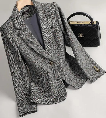 Korean Fashion Women Autumn Winter Retro Brown Gray Long Sleeves Woolen Blazers Coat Vintage Pink Elegant Single Button Tops New