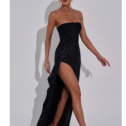Load image into Gallery viewer, Elegant Strapless Bodycon High Slit Evening Gown Women Sexy Sleeveless Backless Tight Long Dress Slim Party Club Vestido
