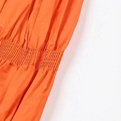 Load image into Gallery viewer, Women Orange Irregular Pleated Big Size Dress New Stand Collar Long Sleeve  Fashion Tide Spring Autumn 2025  1DF4807115
