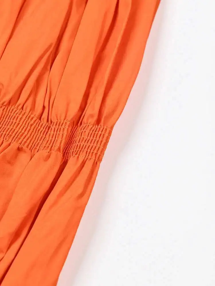 Women Orange Irregular Pleated Big Size Dress New Stand Collar Long Sleeve  Fashion Tide Spring Autumn 2025  1DF4807115