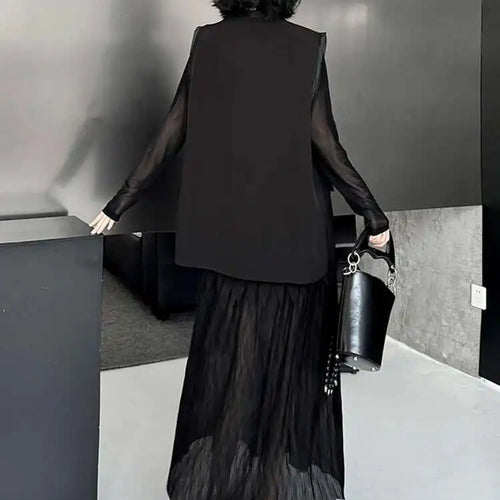 Load image into Gallery viewer, Black Big Size Vest Pleated Skirt Two Pieces Suit New V-Neck Sleeveless Women Fashion Tide Spring Autumn 2025 1DJ0261
