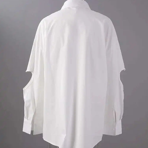 Load image into Gallery viewer, Women White Hollow Out Spliced Big Size Casual Blouse New Lapel Long Sleeve Shirt Fashion Tide Spring Autumn 2025 CPG2982

