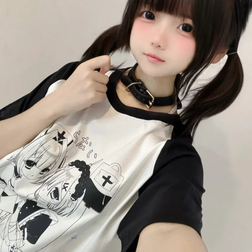 Load image into Gallery viewer, Sweet Y2k Tops Japanese Woman T Shirts Anime Print Tees Fashion Casual Summer Camisetas Oversized Tshirts 2024 Women Clothes
